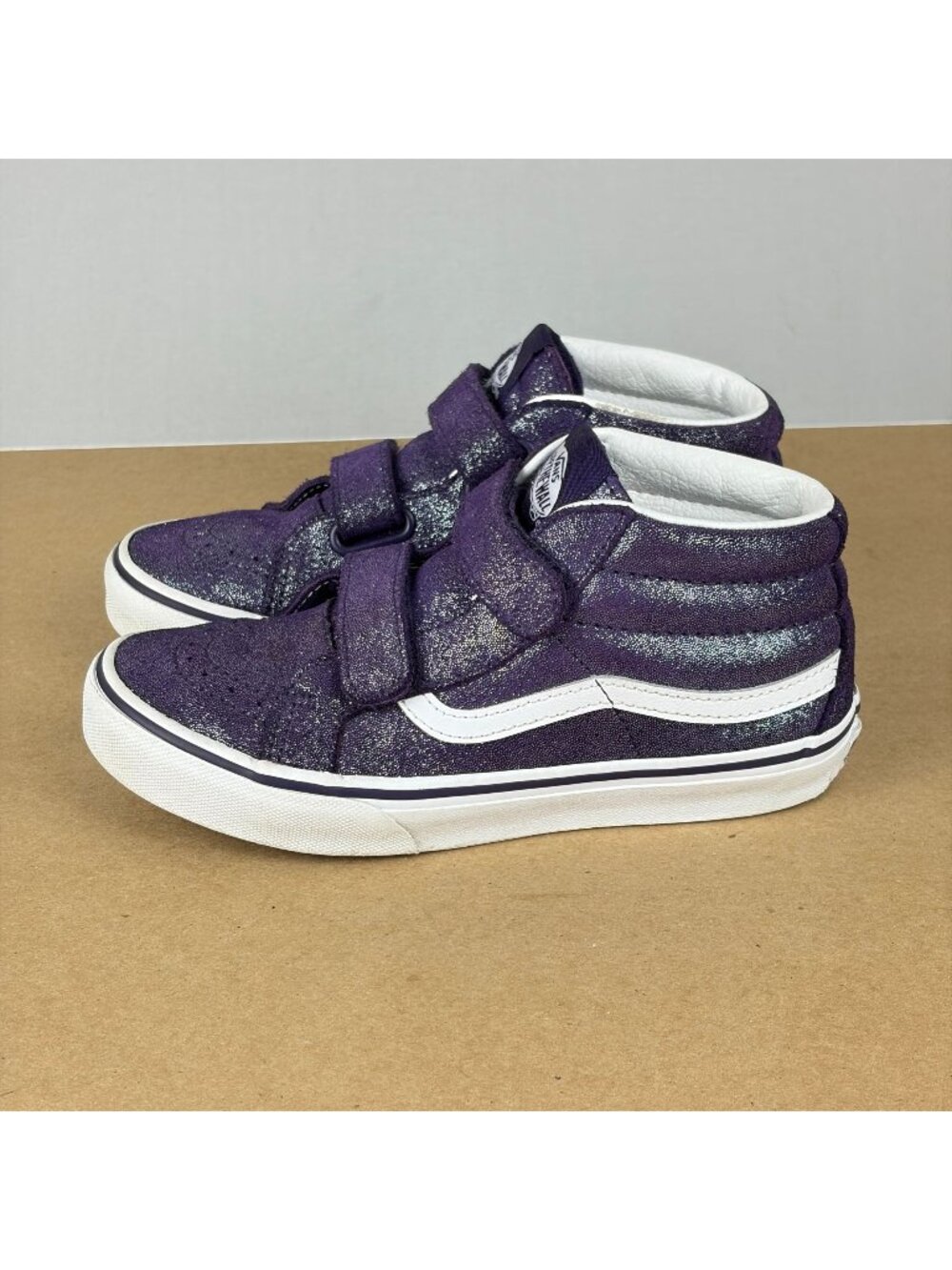 Vans Sk8-Mid Reissue V Purple Glitter Sneakers Kids 2 Purple White Hook and Loop